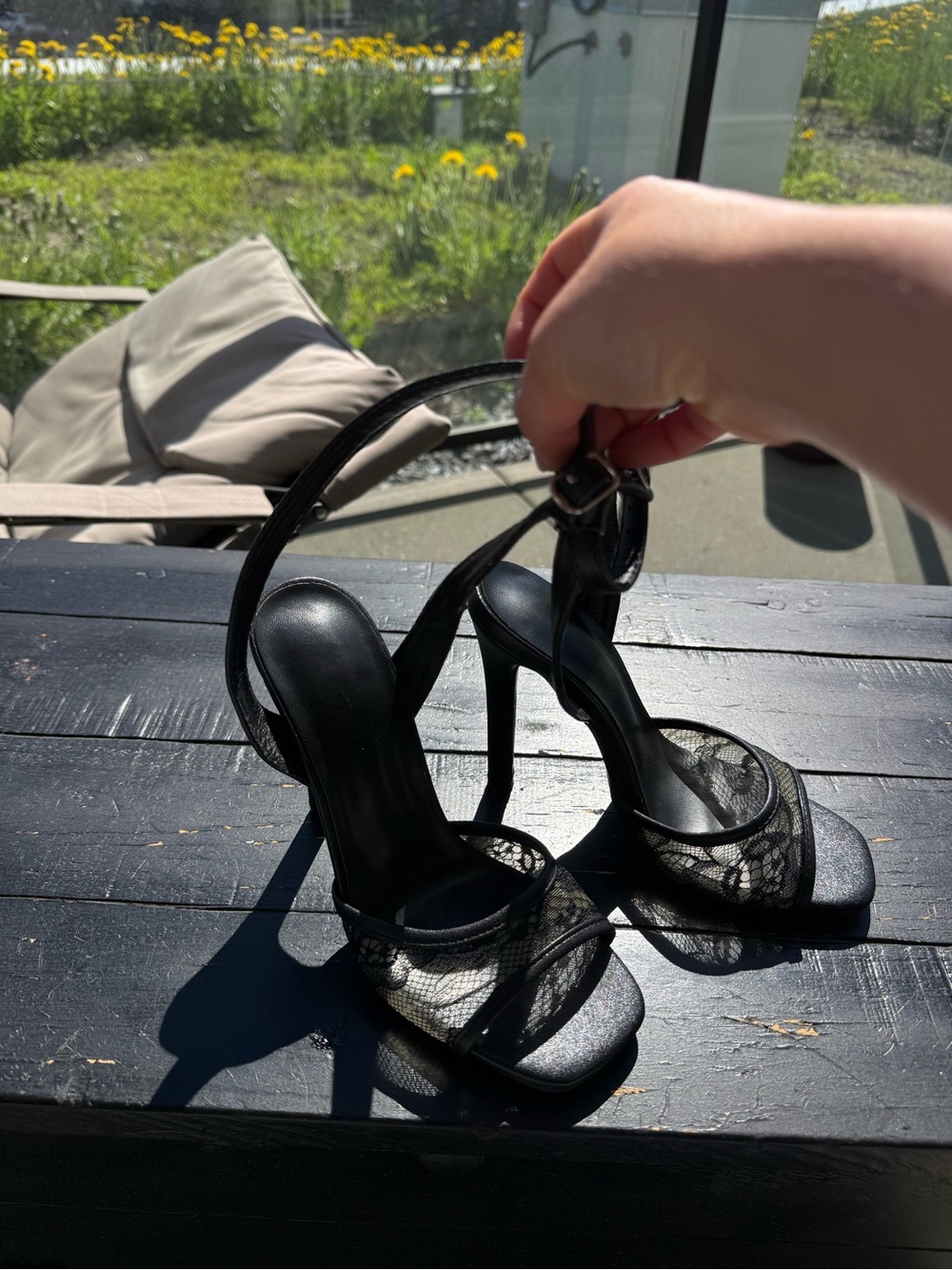 Vintage Black Lace Strappy Stiletto Heels